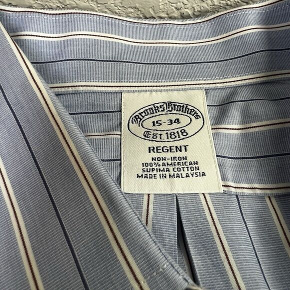 Brooks Brothers Regent Shirt Mens 15/34 Blue Red Stripe Pocket Button Down - Picture 8 of 8